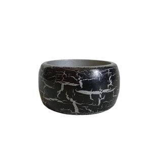 Black & Silver Painted Cracked Effect Pattern Wood Cuff Bracelet Fair Condition